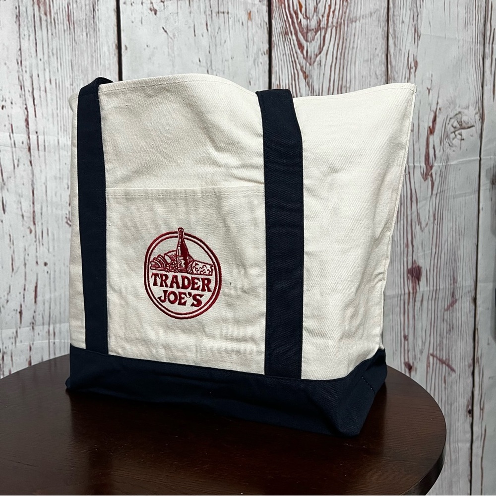 Trader Joe's Canvas Tote Bag in Dark Navy Blue Collectible item Large 15x14x7 - Picture 7 of 13